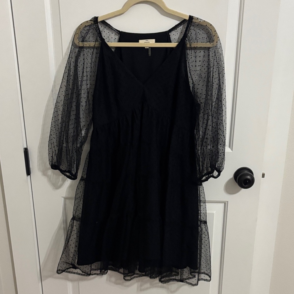 ENTRO - SIZE S/M - Black Tulle Dress with Sheer Polka Dot Sleeves
